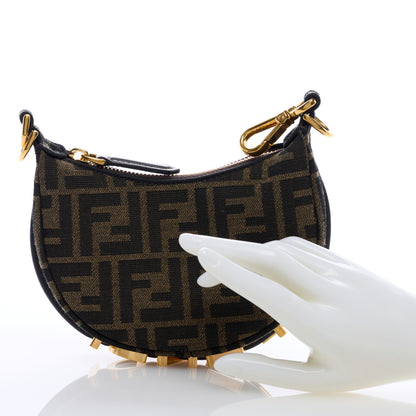 Fendi Fabric Jacquard FF 1974 Nano Fendigraphy Hobo Charm Tobacco Moro 2 of 6