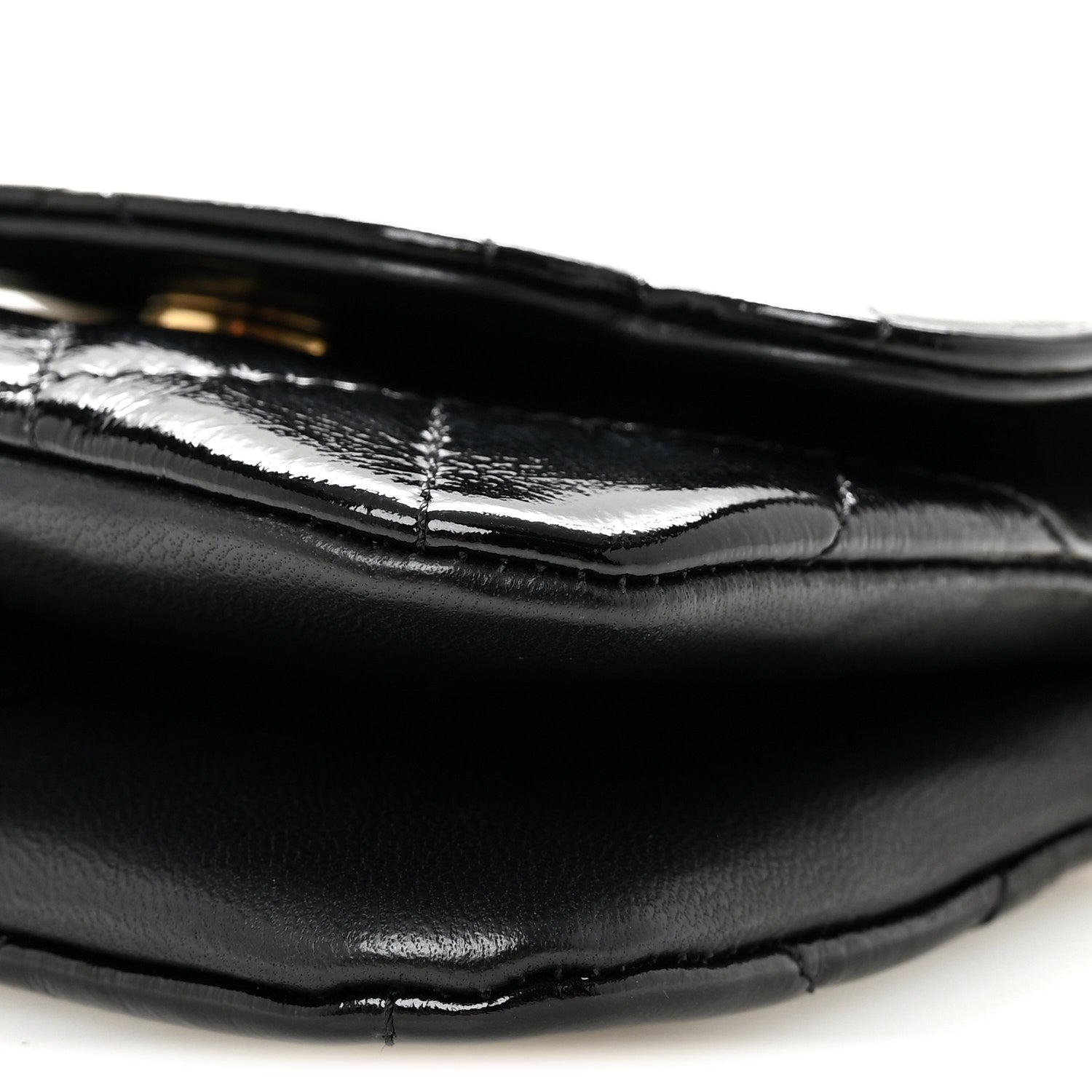 Chanel Crumpled Patent Lambskin Quilted Tassel Clutch With Chain Black 10 of 11