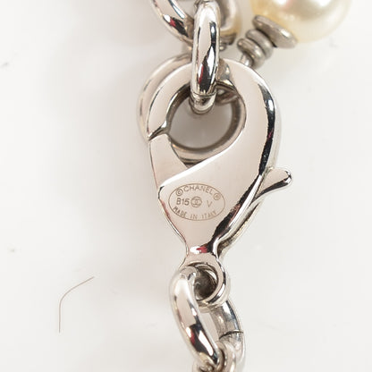 Chanel Graduated Pearl Crystal CC Long Necklace Silver 6 of 7