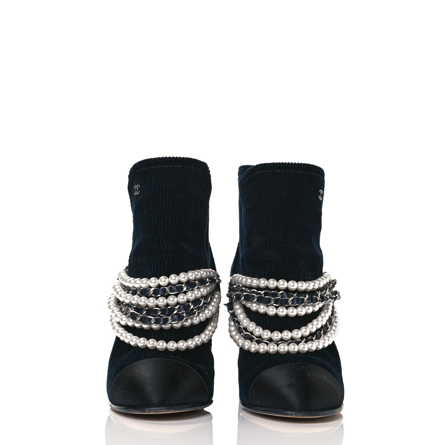 Velvet Satin Cap Cap Toe Short Boots 37 Navy Black