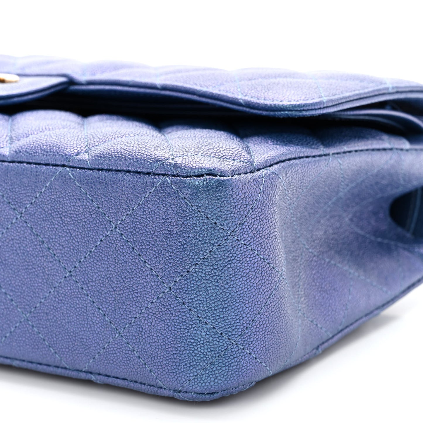 Iridescent Caviar Quilted Medium Double Flap Dark Blue