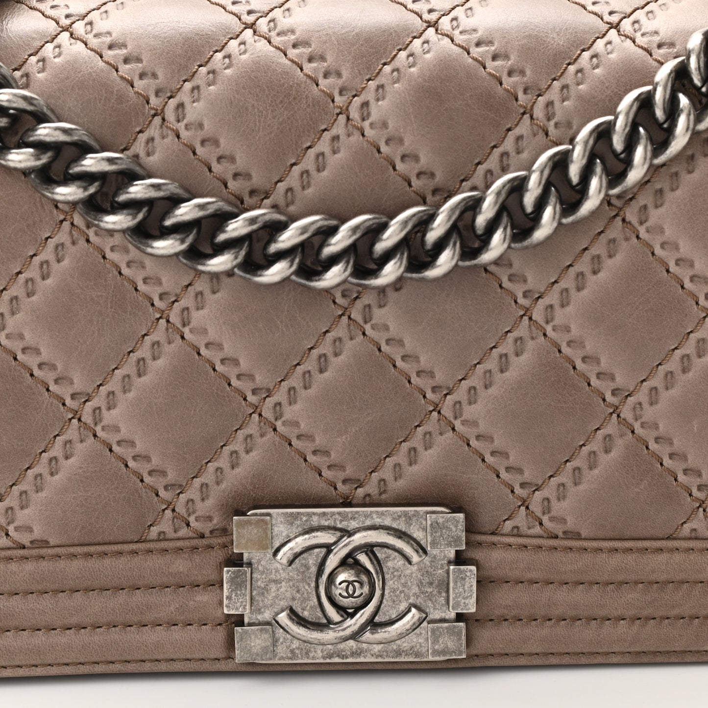 Calfskin Double Stitch Medium Boy Flap Brown
