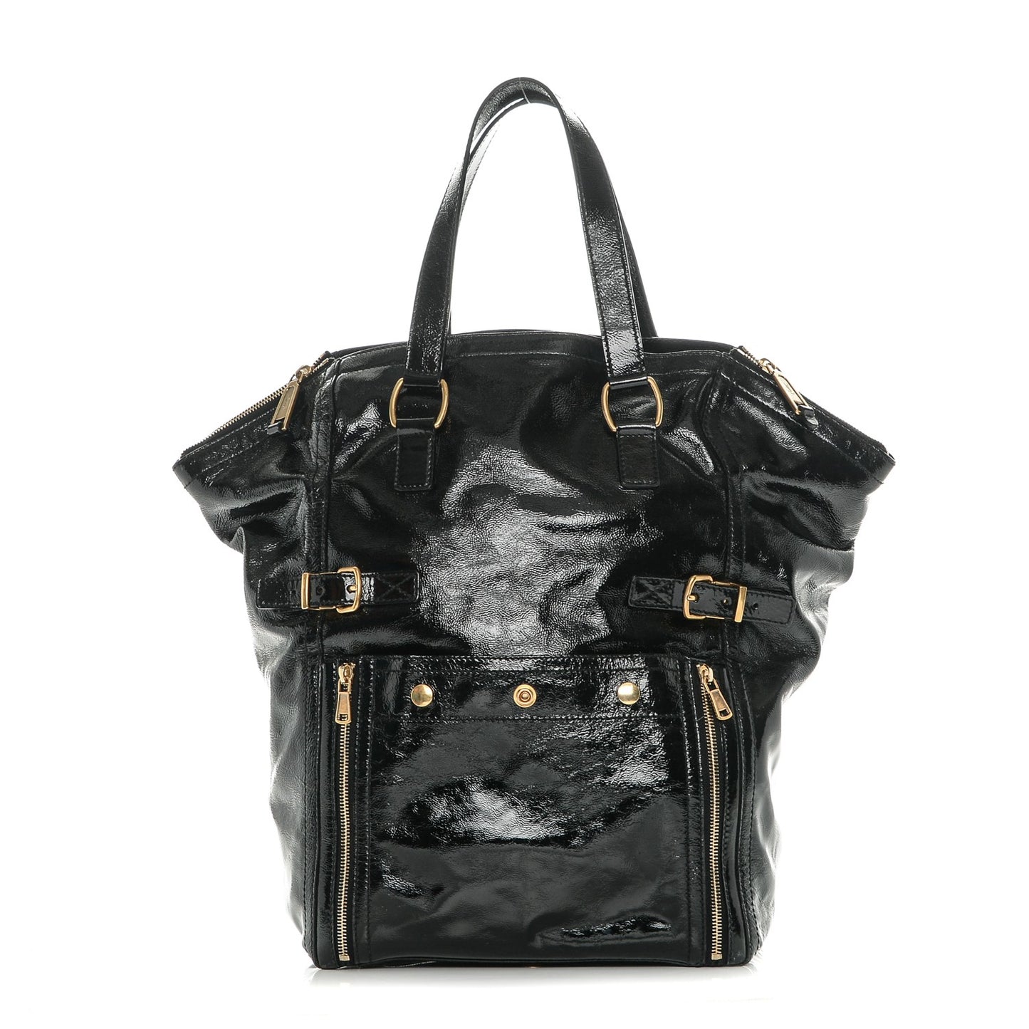 Textured Patent Large Downtown Tote Black