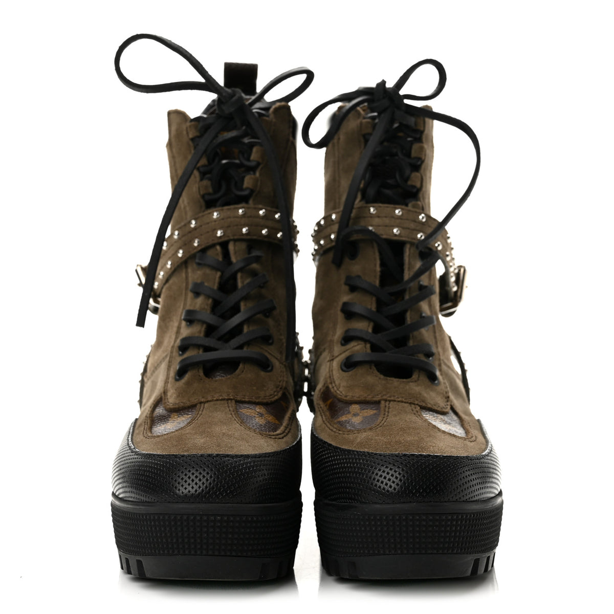 Louis Vuitton Suede Calfskin Monogram Laureate Platform Desert Boots 38 Kaki 3 of 11