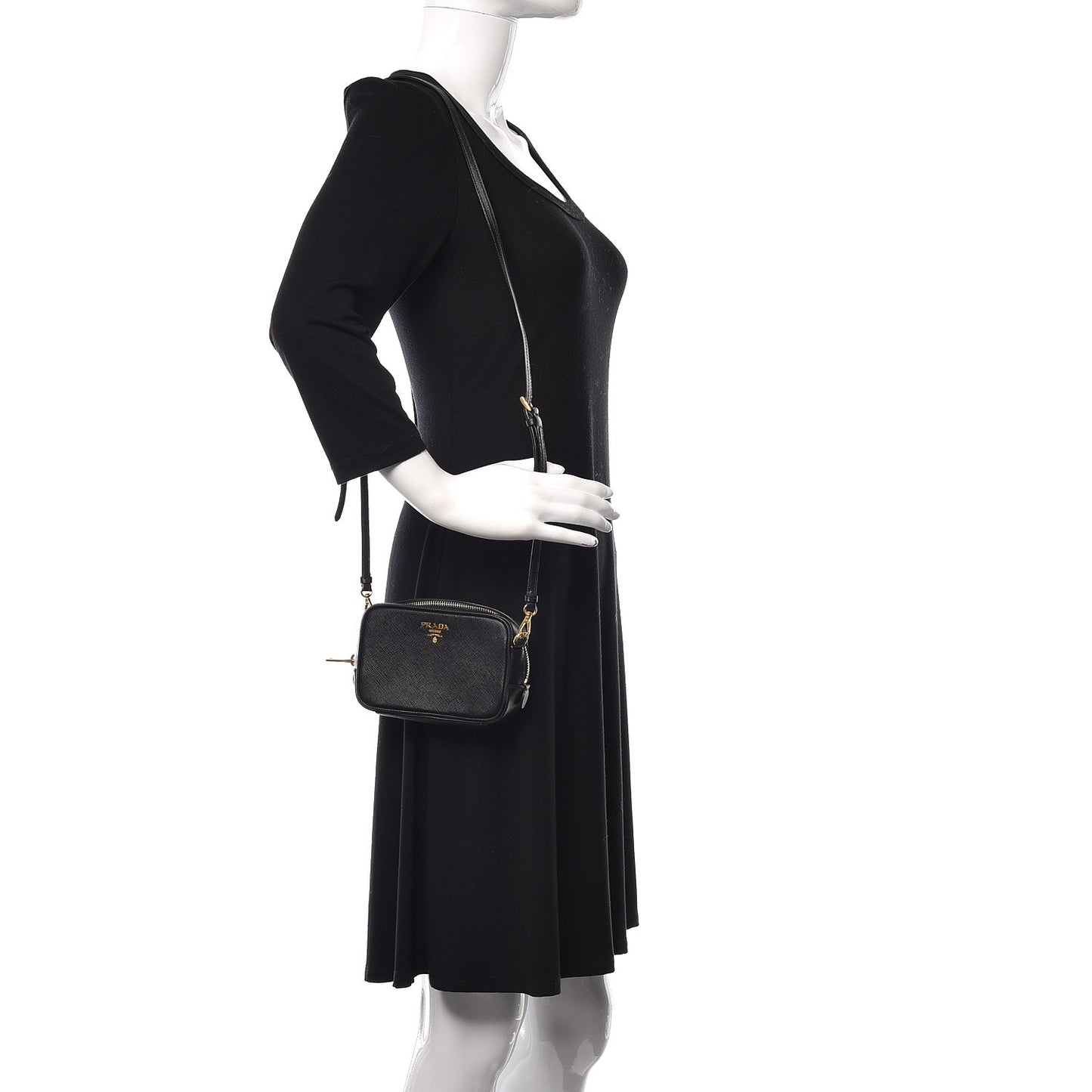 Saffiano Mini Camera Crossbody Bag Black