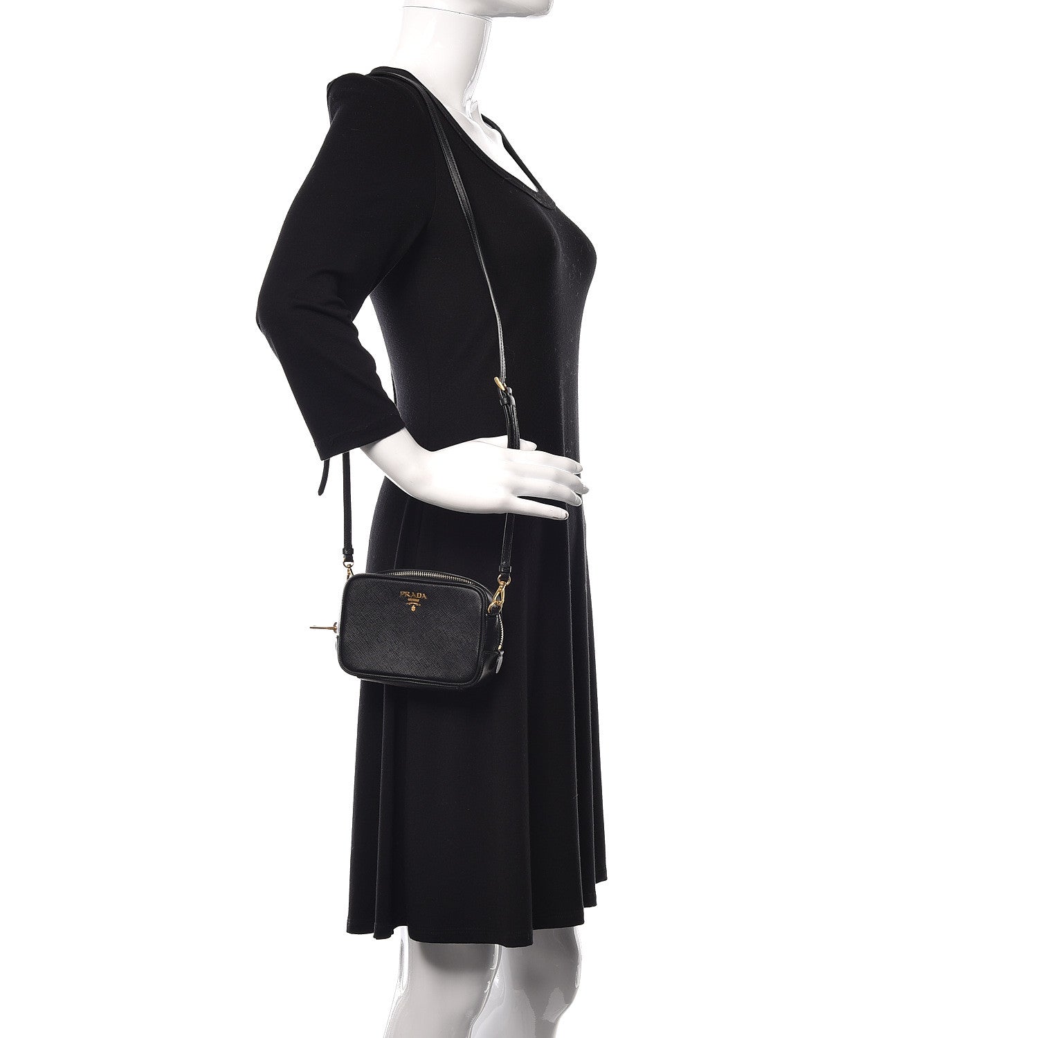 Prada Saffiano Mini Camera Crossbody Bag Black 2 of 10