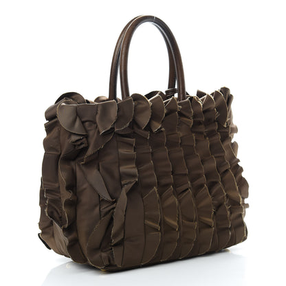 Prada Tessuto Nylon Ruffle Tote Brown 3 of 17