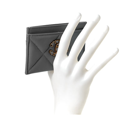 Chanel Lambskin Quilted Chanel 19 Card Holder Grey 2 of 8