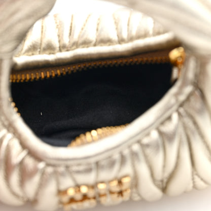 Miu Miu Metallic Nappa Matelasse Micro Wander Hobo Pirite Pirite 4 of 8