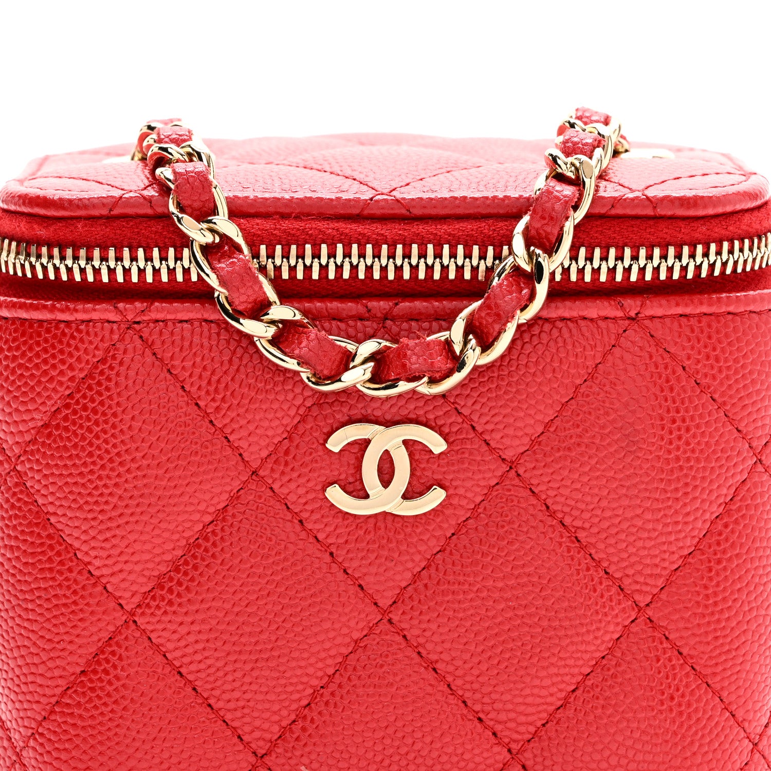 Chanel Caviar Quilted Mini Vanity Case With Chain Red 1783056