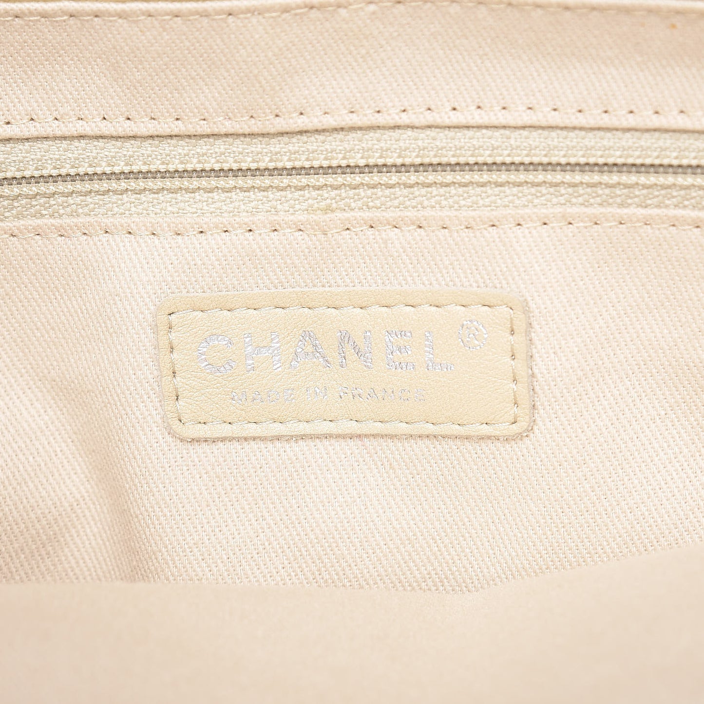 Calfskin Contrast Stitch Tote Beige