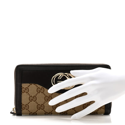 Gucci Monogram Margaux Calfskin Sukey Zip Around Wallet Beige Ebony Cocoa 2 of 13