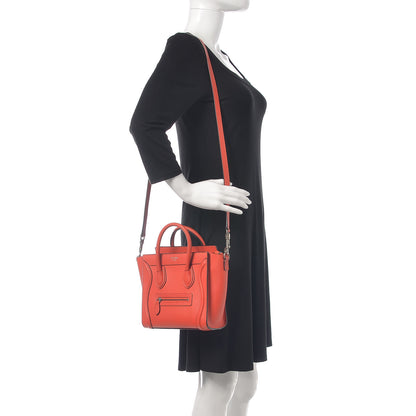 Celine Drummed Calfskin Nano Luggage Vermillion 2 of 12