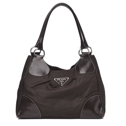 Prada Tessuto Nylon Calfskin Hobo Moro 1 of 16