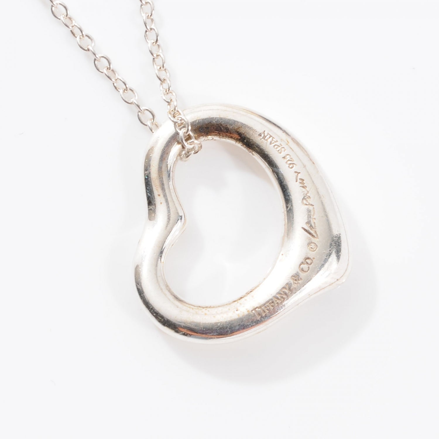Tiffany Sterling Silver 16mm Elsa Peretti Open Heart Pendant Necklace 4 of 5