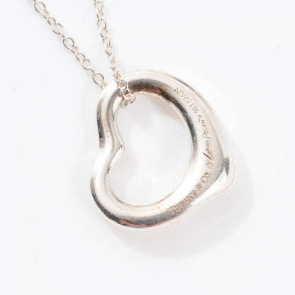 Tiffany Sterling Silver 16mm Elsa Peretti Open Heart Pendant Necklace 4 of 5