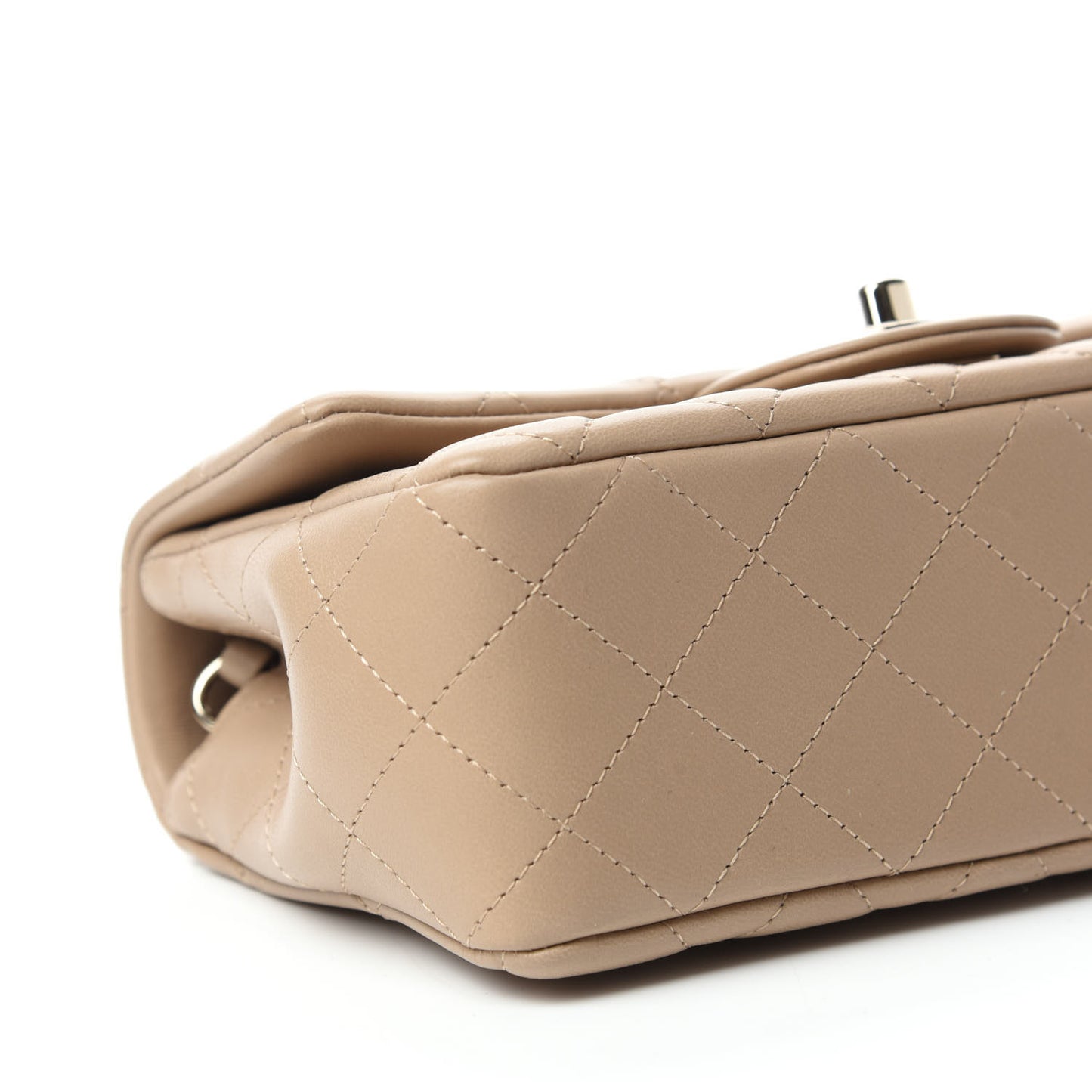 Lambskin Quilted Mini Rectangular Flap Dark Beige
