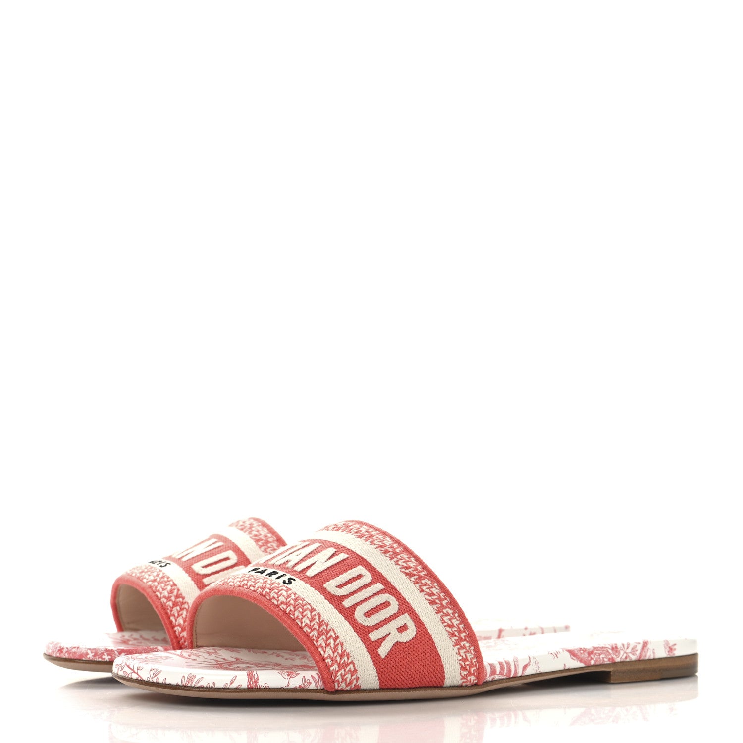 Christian Dior Canvas Soleil Embroidered Dway Flat Slide Sandals 38.5 Coral 4 of 10