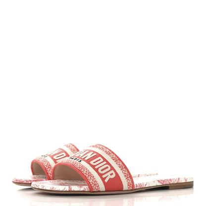 Christian Dior Canvas Soleil Embroidered Dway Flat Slide Sandals 38.5 Coral 4 of 10