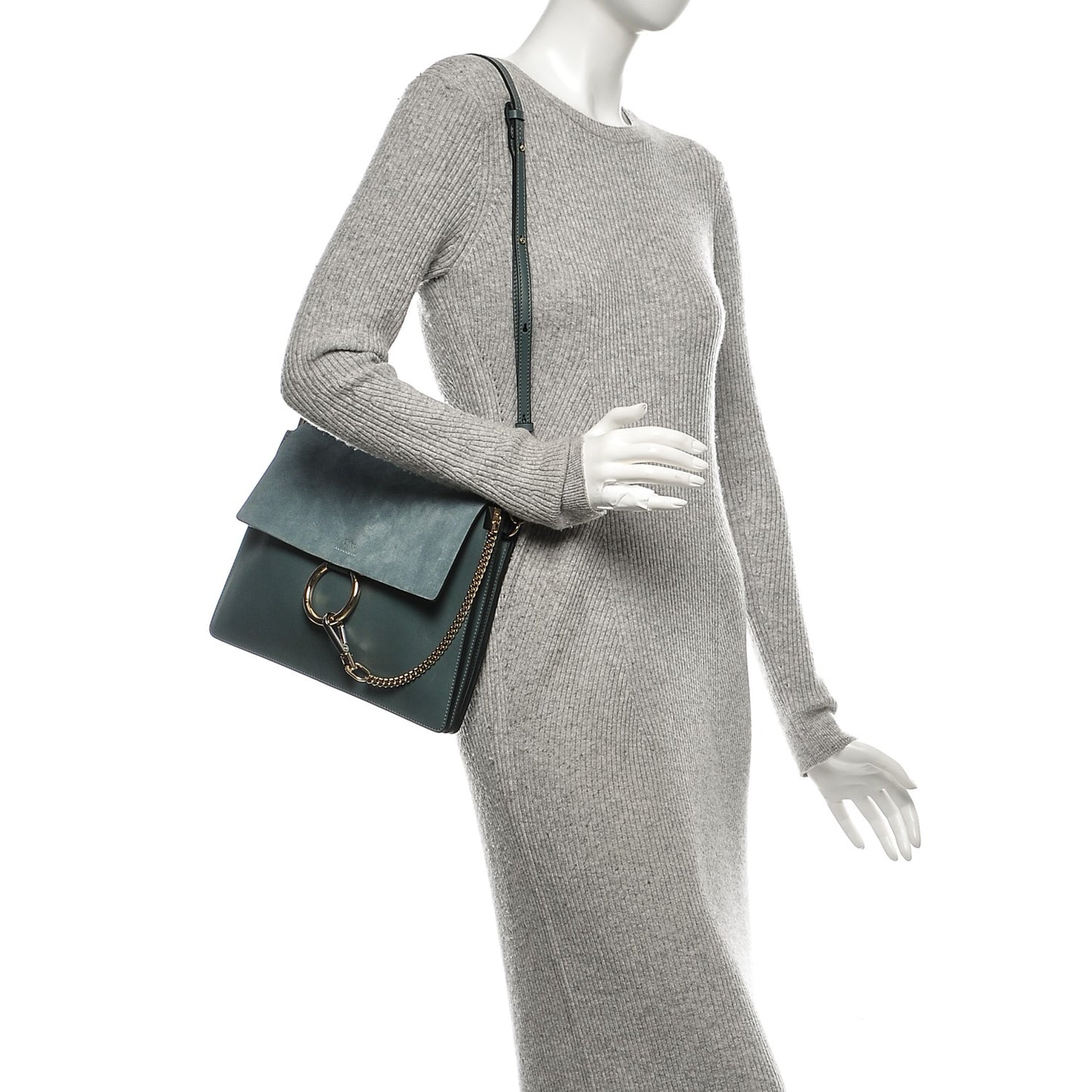 Suede Calfskin Medium Faye Shoulder Bag Cloudy Blue