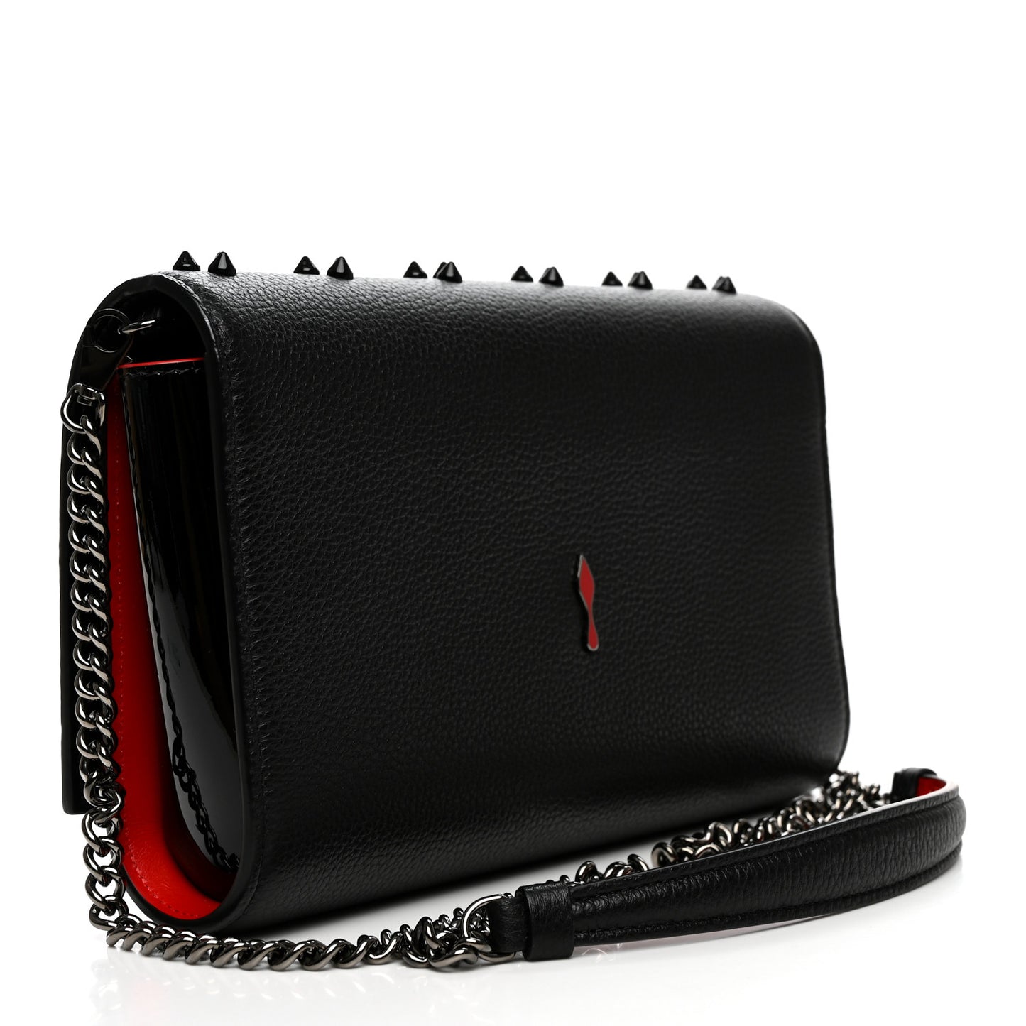 Calfskin Spikes Loubinthesky Paloma Clutch Black