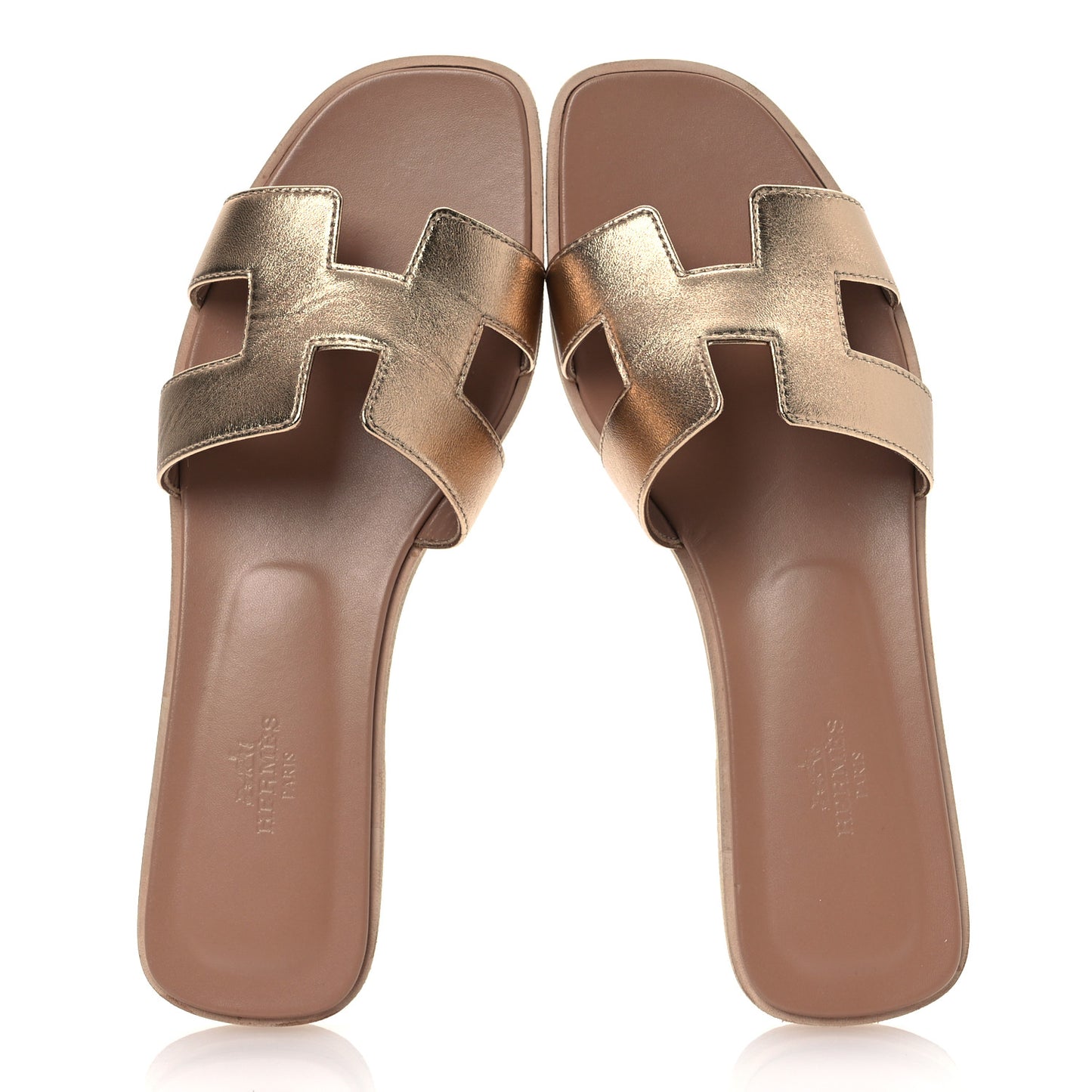 Metallic Calfskin Oran Sandals 38.5 Rose Dore