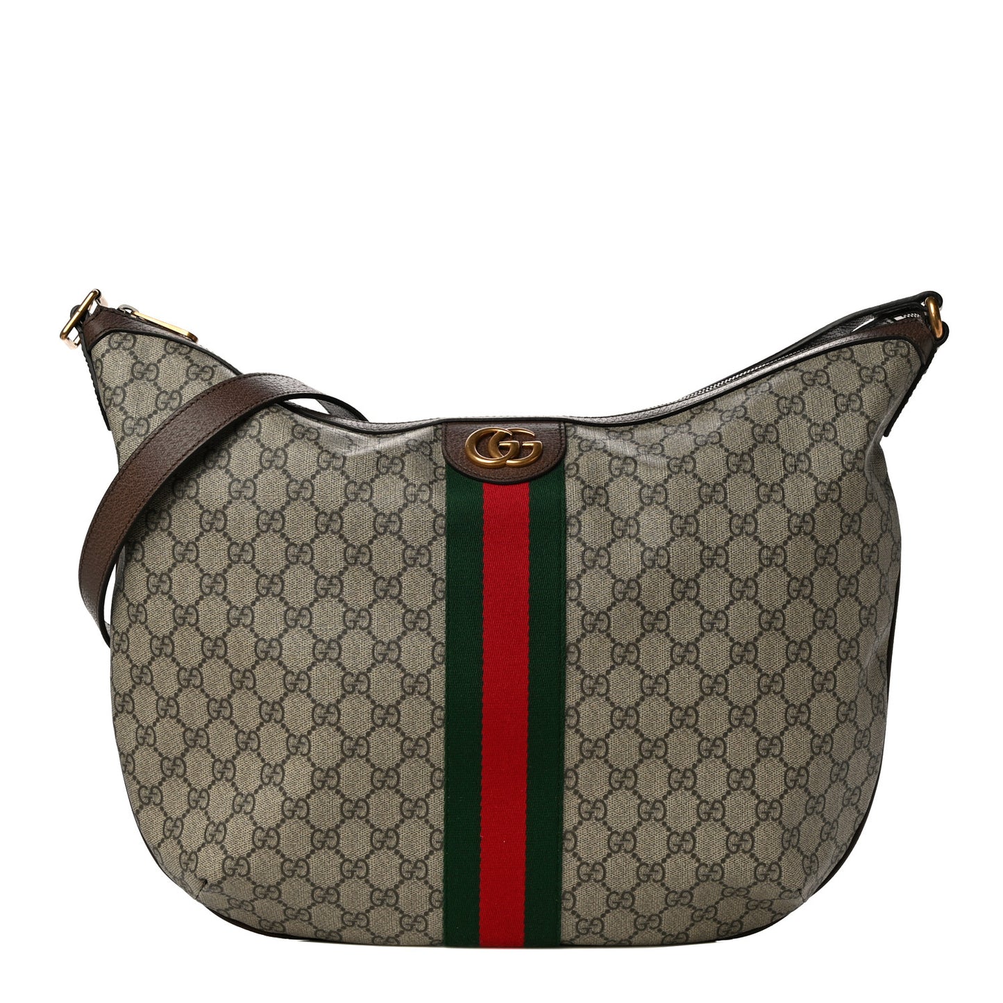 GG Supreme Monogram Web Ophidia Half Moon Hobo Brown