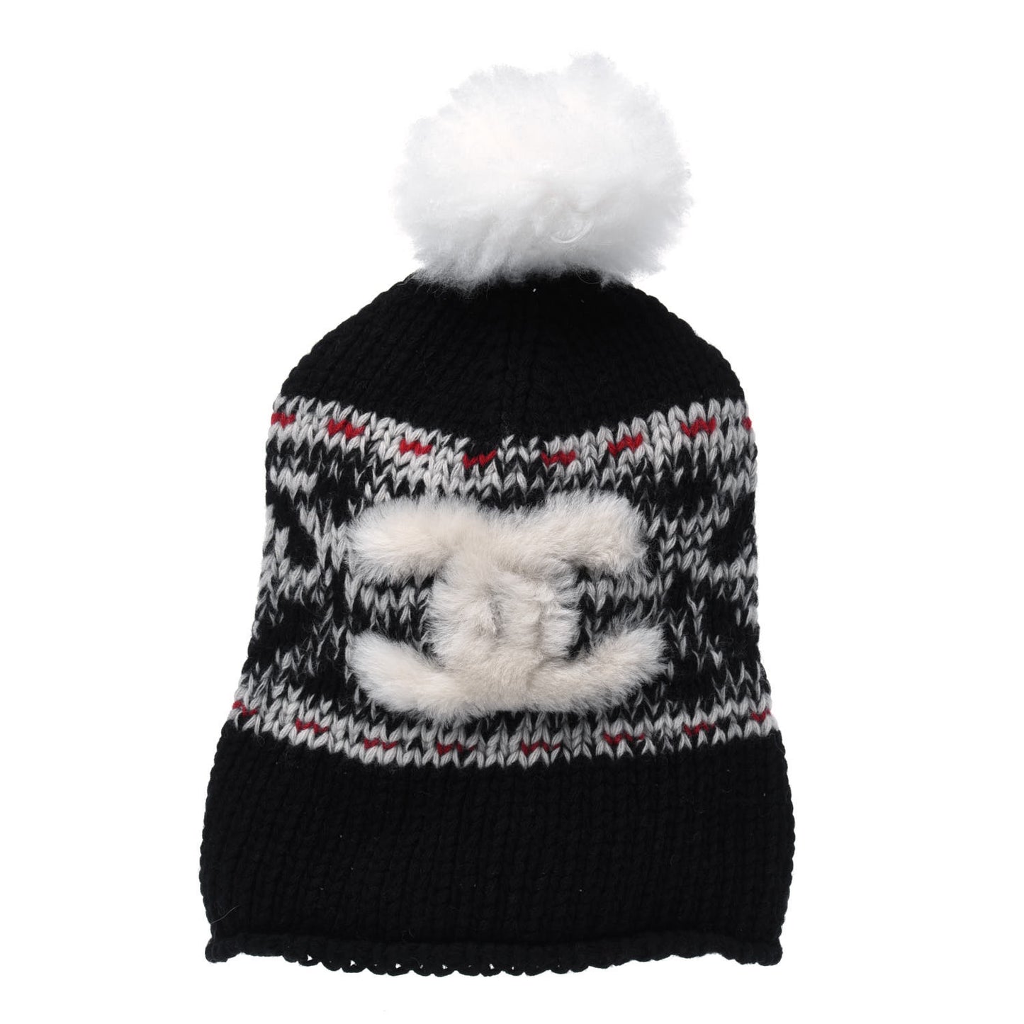 Wool Shearling Sheepskin CC Beanie Hat Black Multicolor