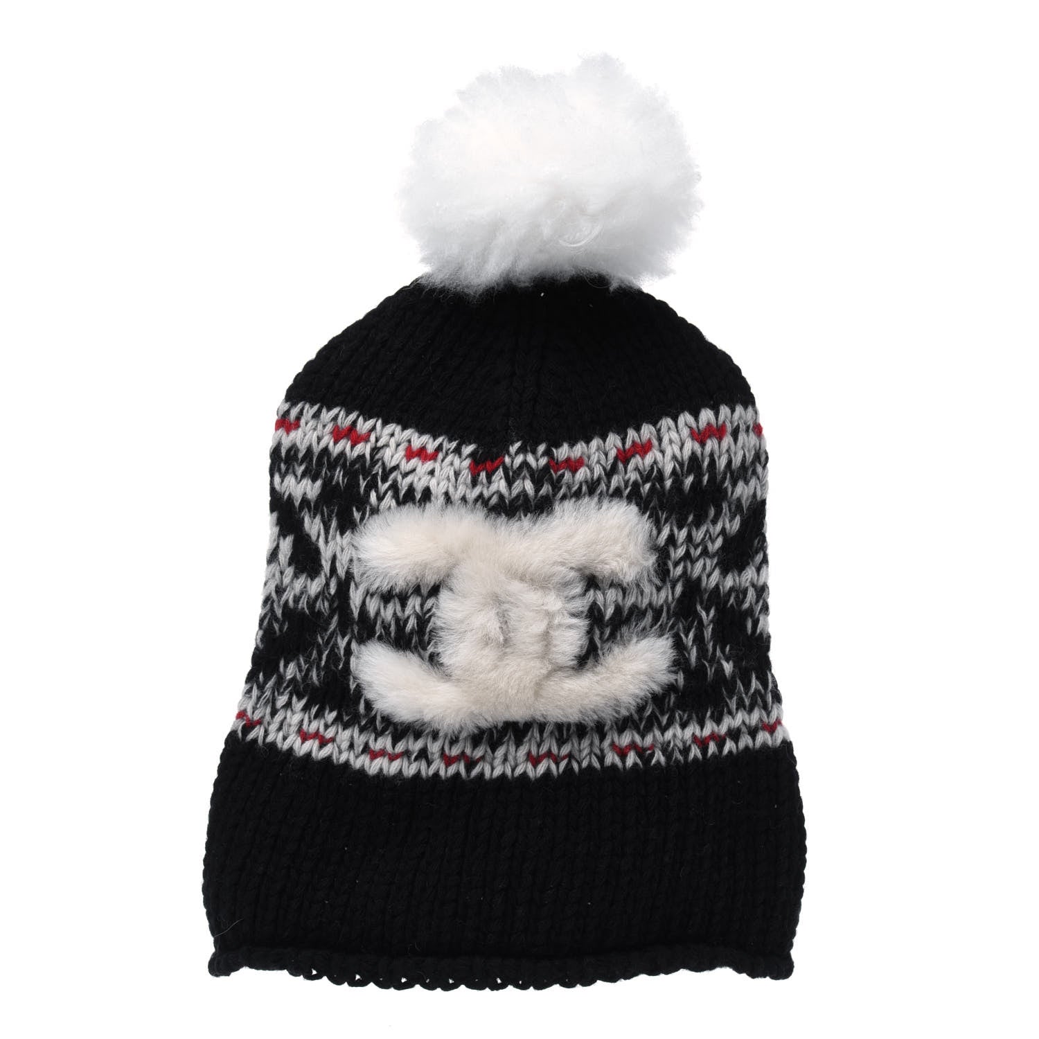 Chanel Wool Shearling Sheepskin CC Beanie Hat Black Multicolor 1 of 6