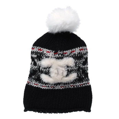 Chanel Wool Shearling Sheepskin CC Beanie Hat Black Multicolor 1 of 6