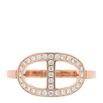 Hermes 18K Rose Gold Diamond MM Chaine d'Ancre Contour Ring 54 7 1 of 5
