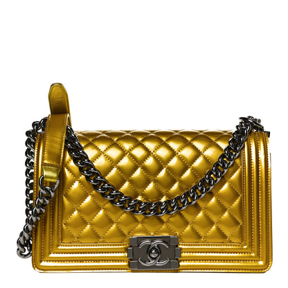 Chanel Metallic Patent Calfskin Quilted Medium Boy Flap Gold 1 of 10