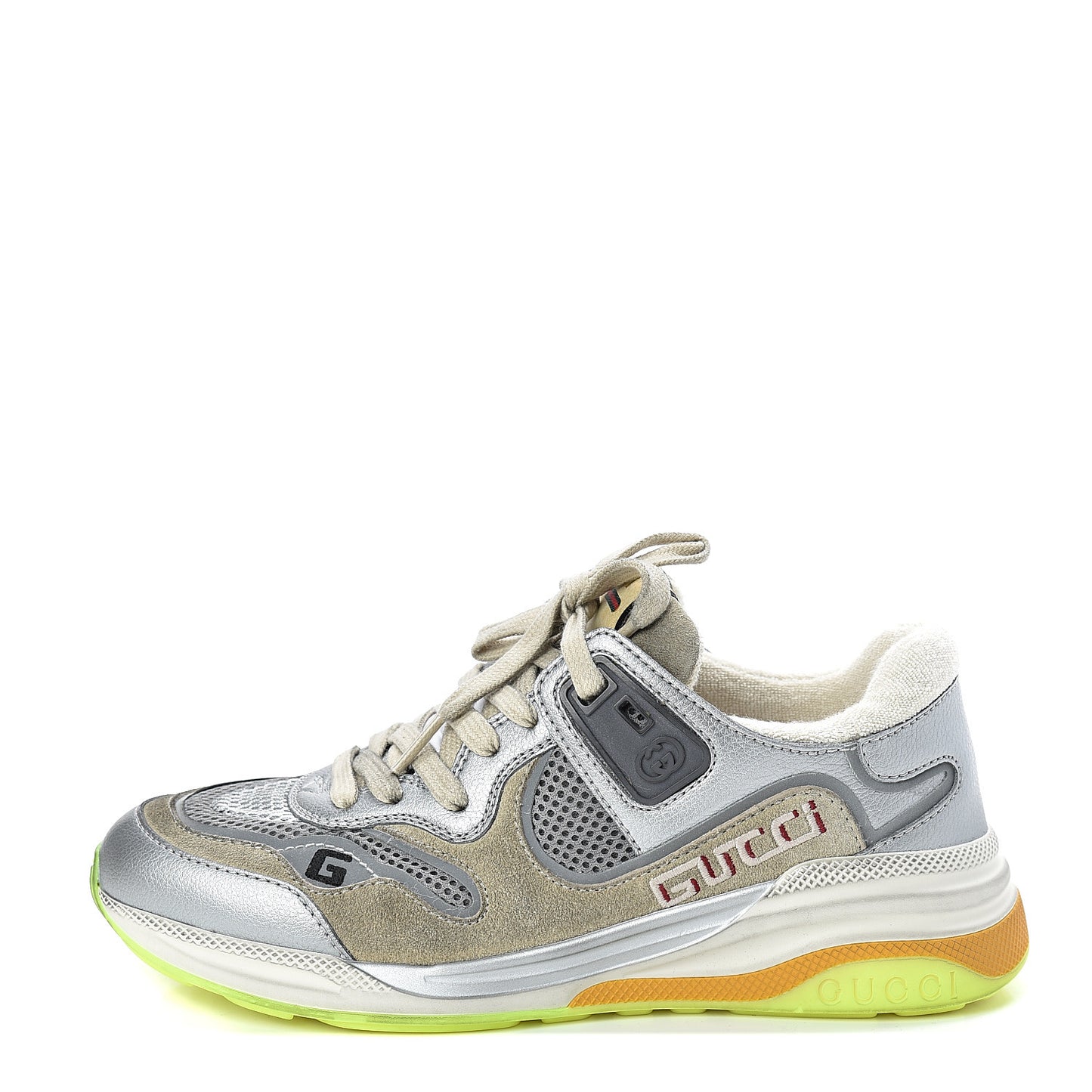 Metallic Calfskin Suede Womens Ultrapace Sneakers 35.5 Silver Oatmeal