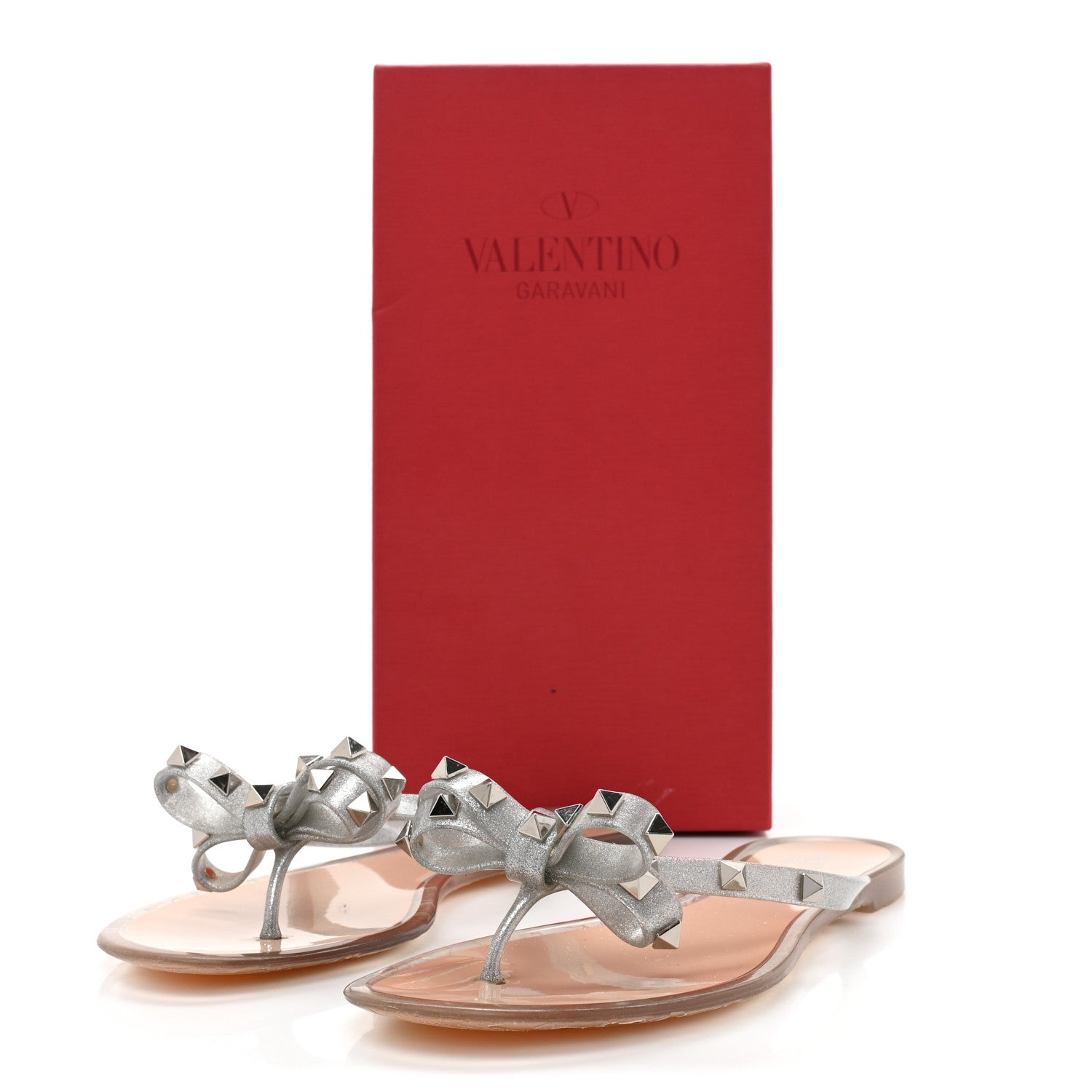 Valentino Garavani PVC Jelly Glitter Rockstud Bow Thong Sandals 39 Silver 8 of 8