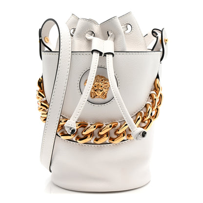 Versace Grained Calfskin La Medusa Drawstring Bucket Bag Optical White 1 of 11