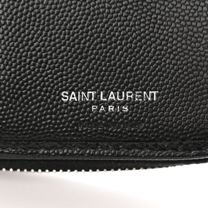 Saint Laurent Grain De Poudre Matelasse Chevron Monogram Compact Zip Around Wallet Black 6 of 11