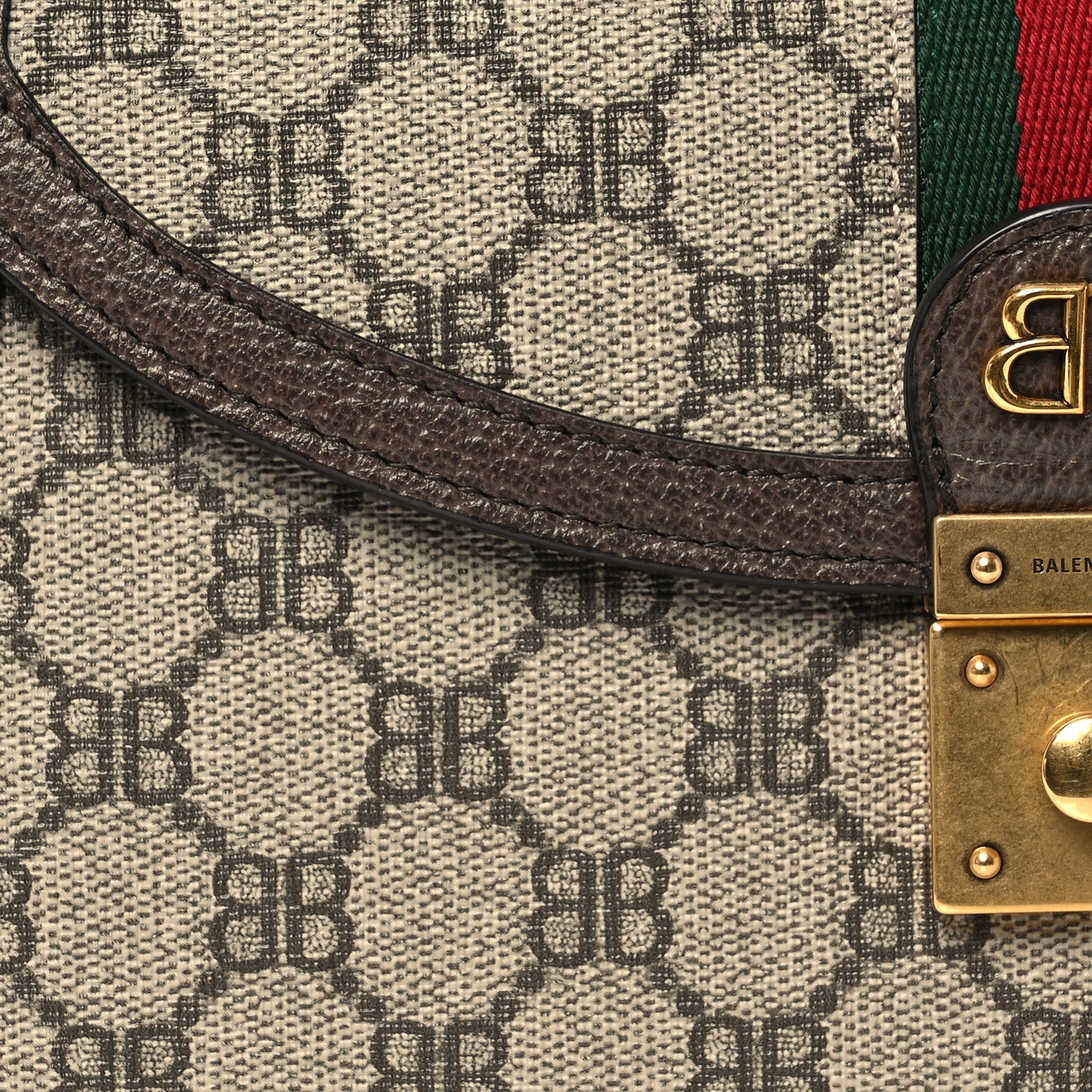 Gucci X BALENCIAGA BB Supreme Monogram Web Small Top Handle Bag Beige New Acero 9 of 11