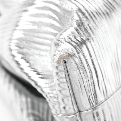 Bottega Veneta Metallic Bark Calfskin Embossed The Pouch Oversized Clutch Silver 6 of 10