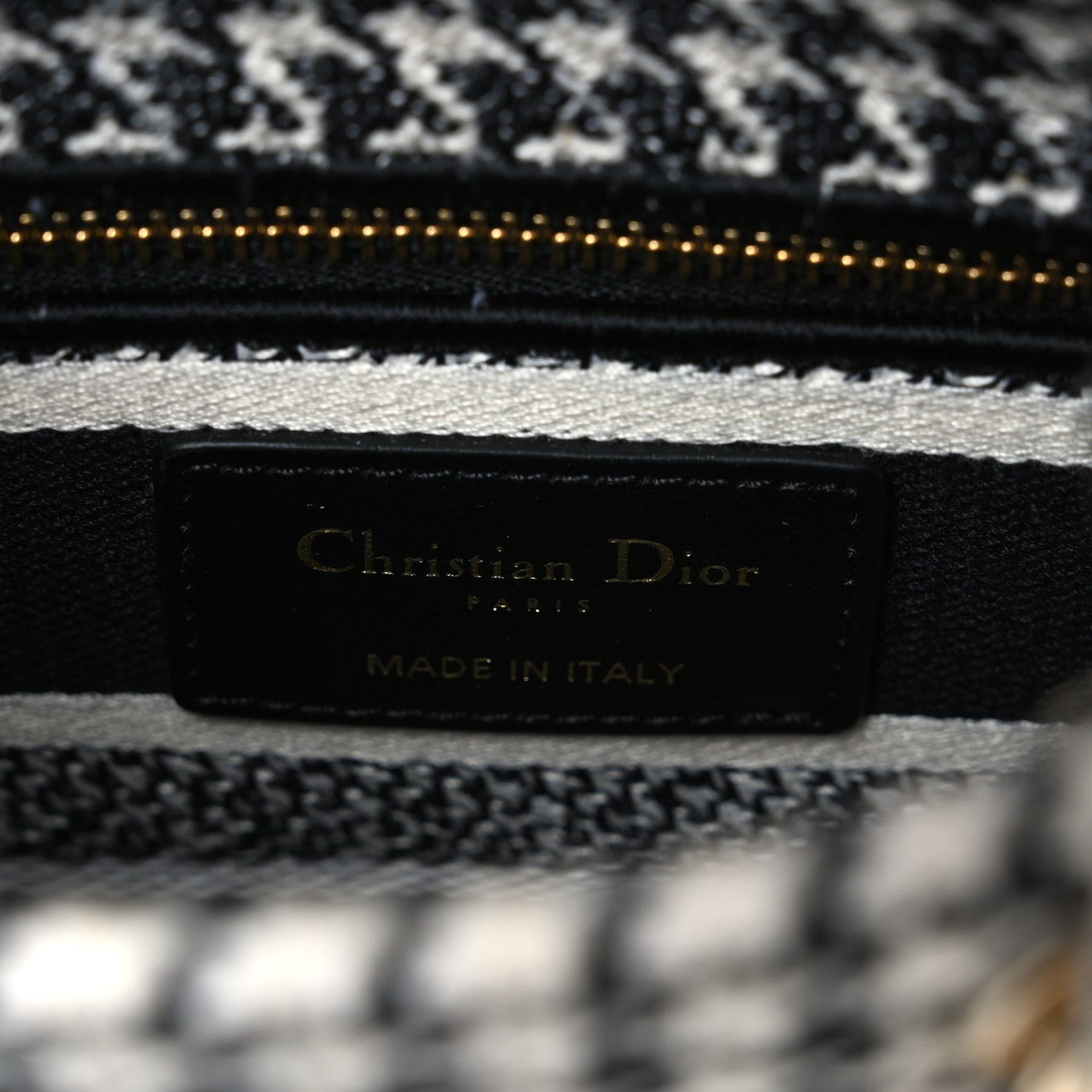 Canvas Houndstooth Embroidered Mini Lady D-Lite Black White
