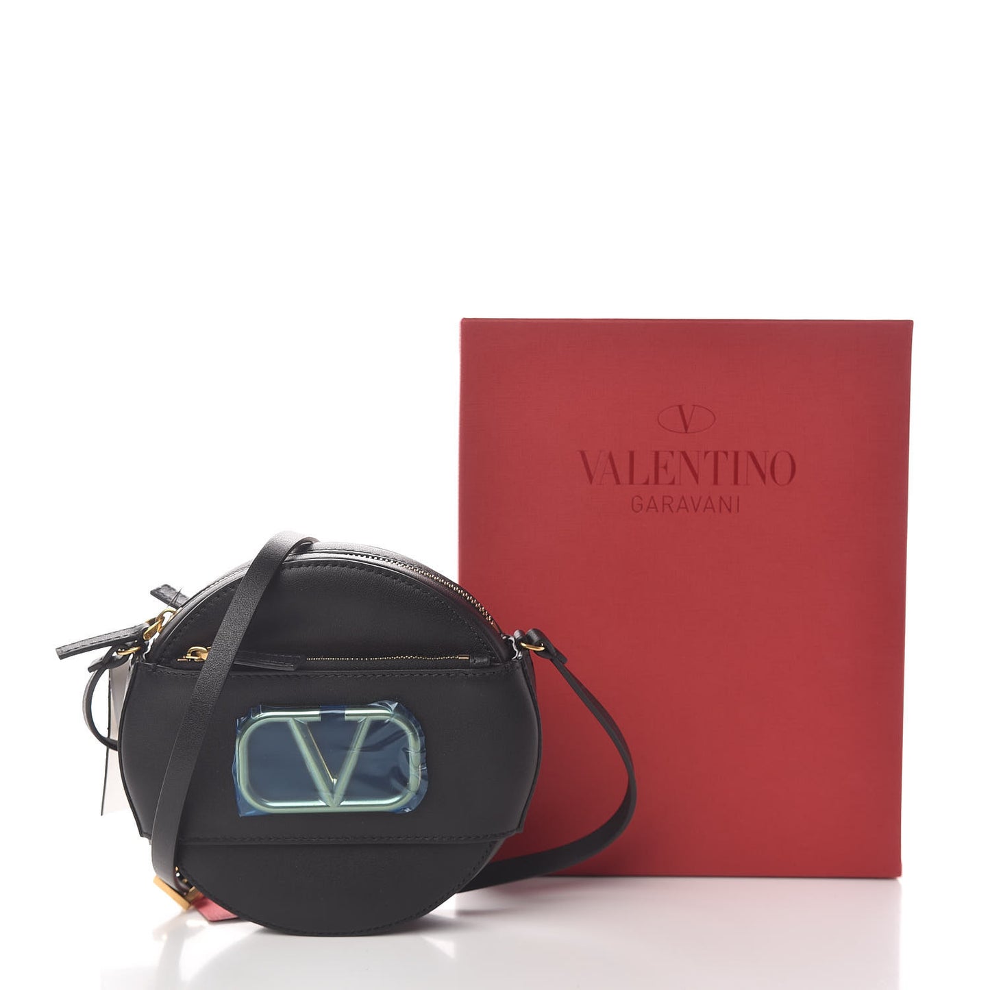 Calfskin VLogo Round Crossbody Bag Black