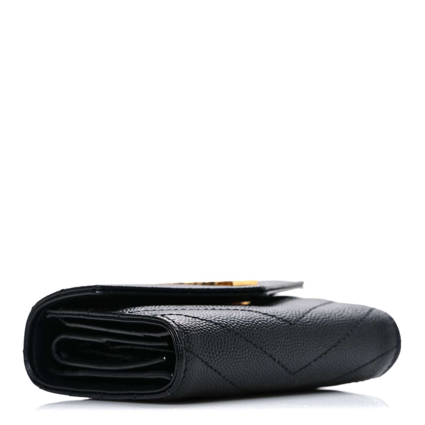 Grain De Poudre Matelasse Chevron Monogram Compact Tri Fold Wallet Black