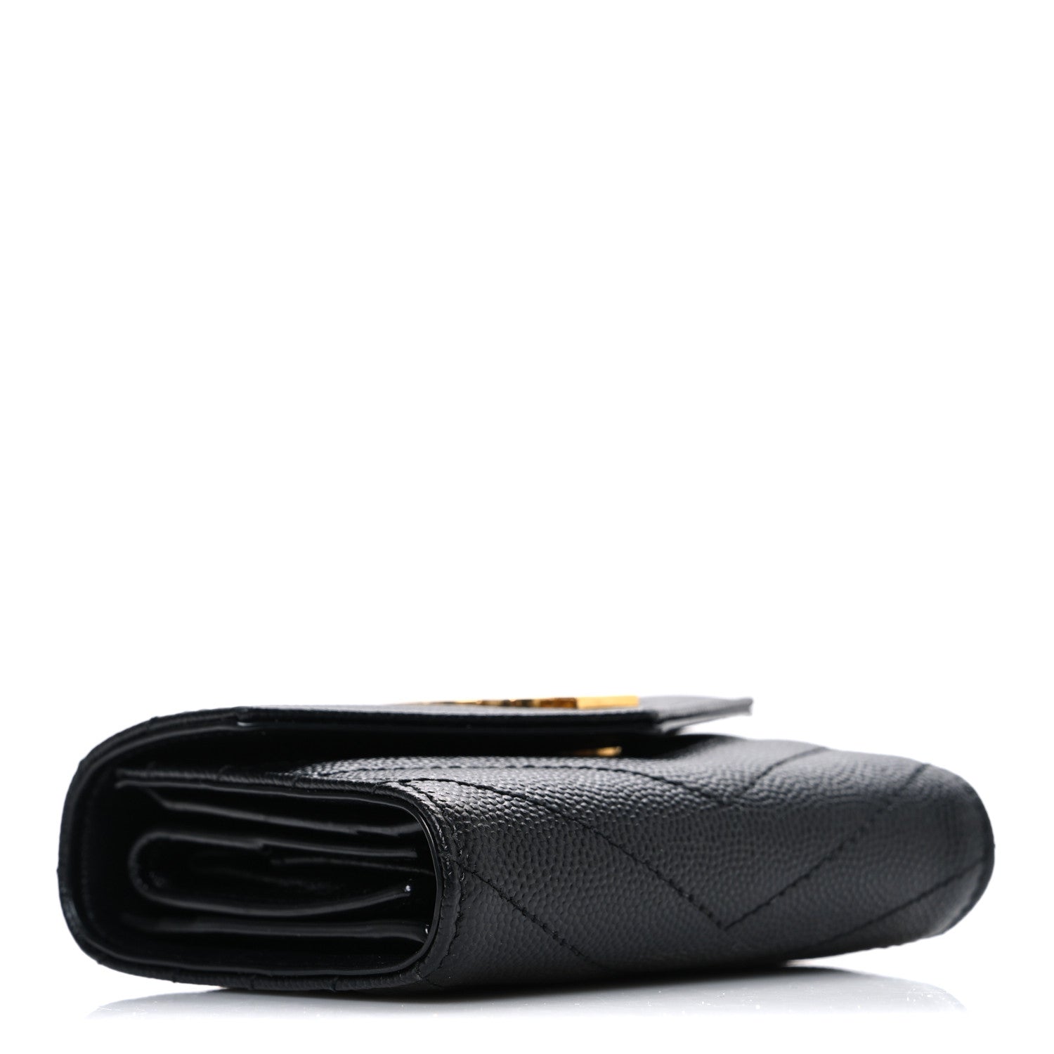Saint Laurent Grain De Poudre Matelasse Chevron Monogram Compact Tri Fold Wallet Black 4 of 6