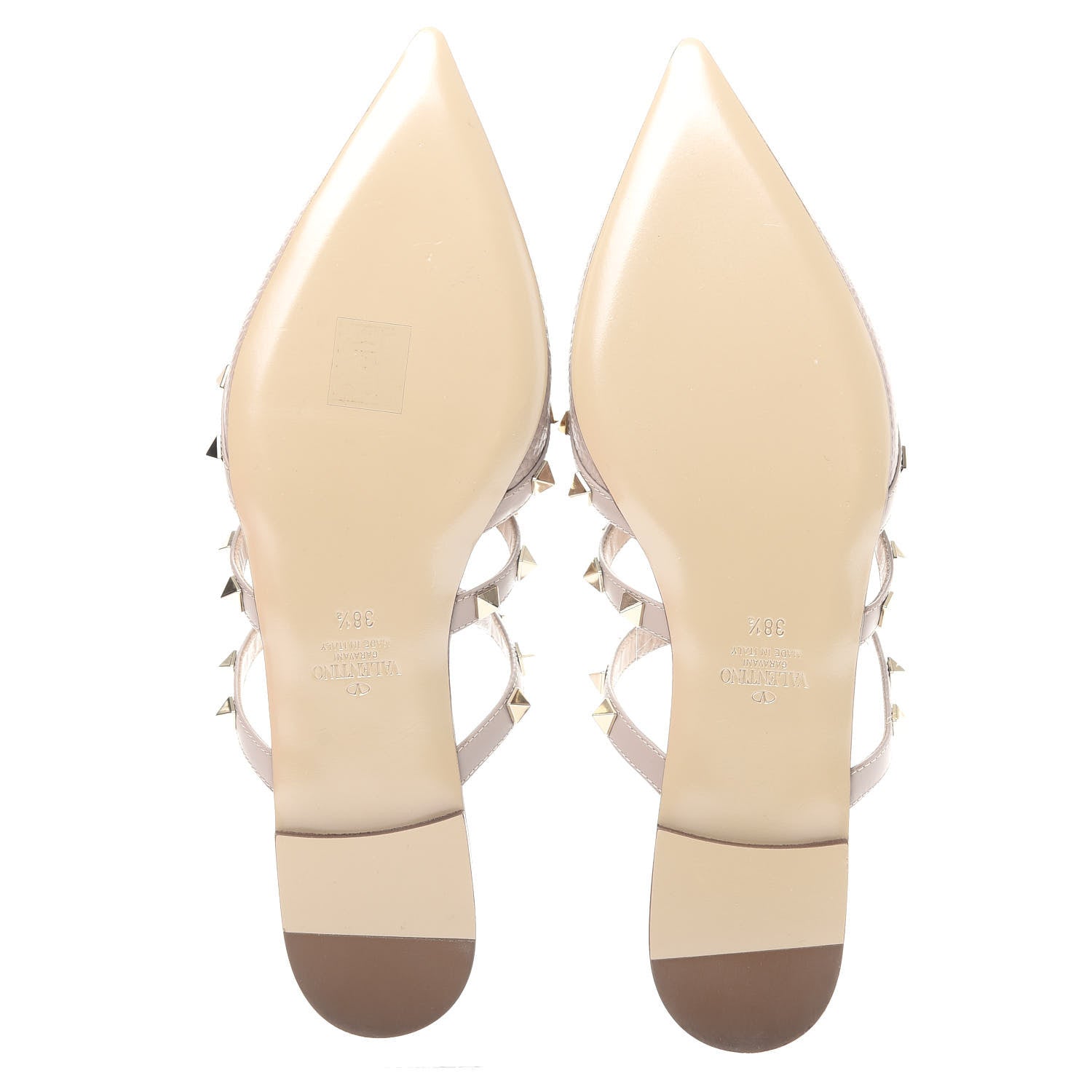 Valentino Garavani Pebbled Calfskin Rockstud Flat Cage Mules 38.5 Poudre 6 of 11