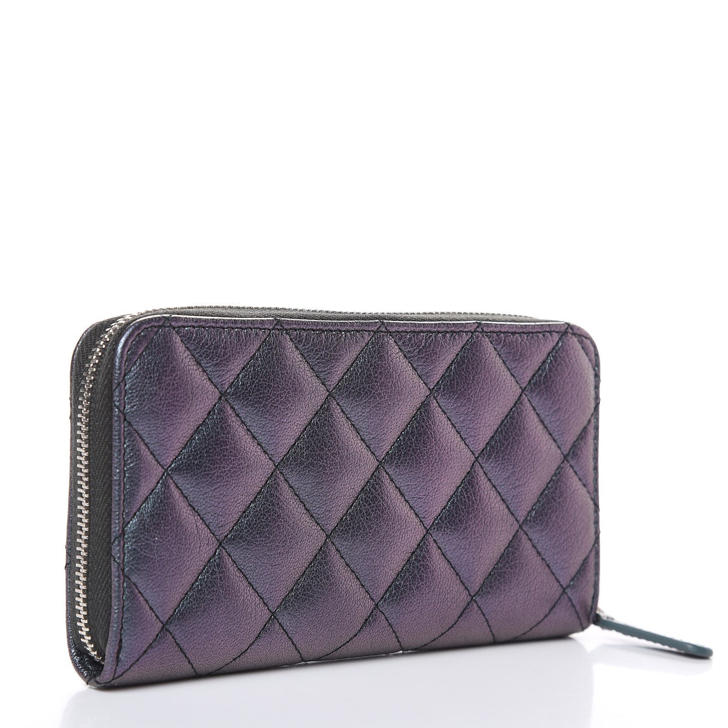 Iridescent Goatskin Quilted Small Zip Around Wallet Purple