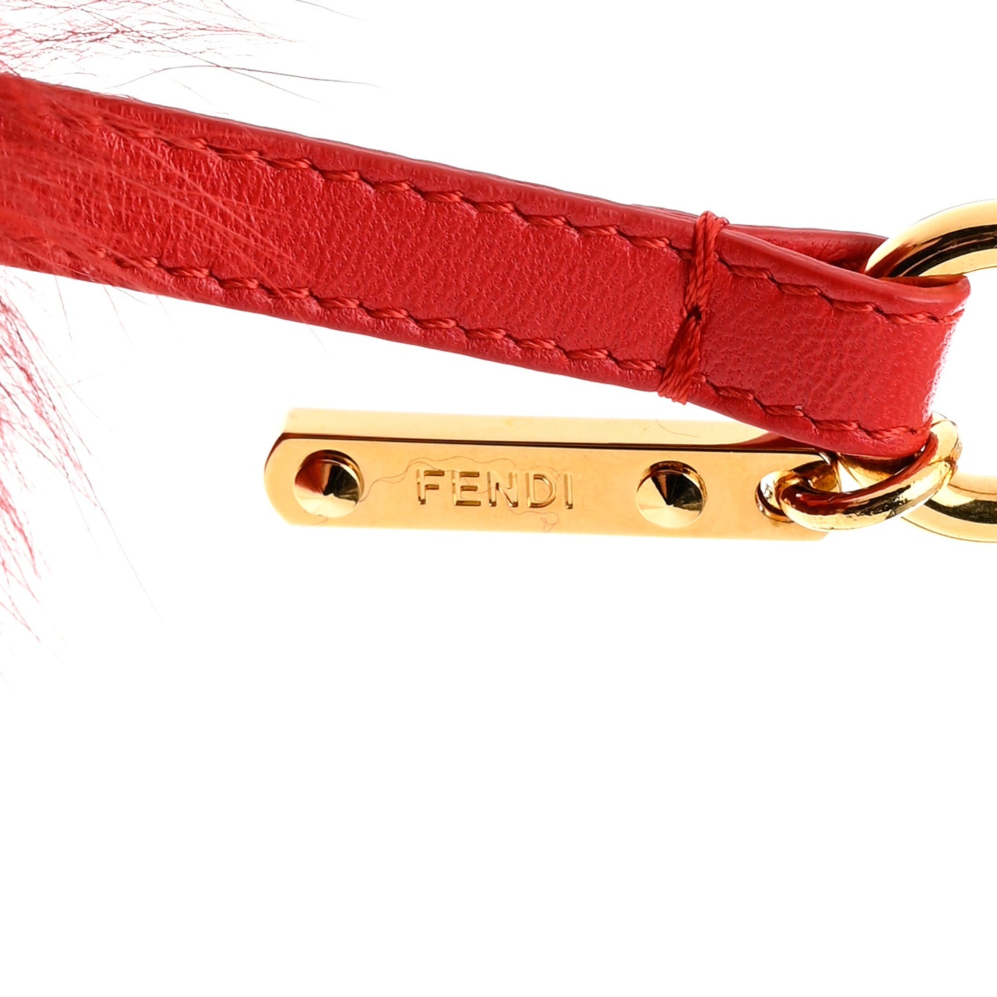 Fox Fur Shiny Nappa Heart Pom Pom Bag Charm Rosso Rosa
