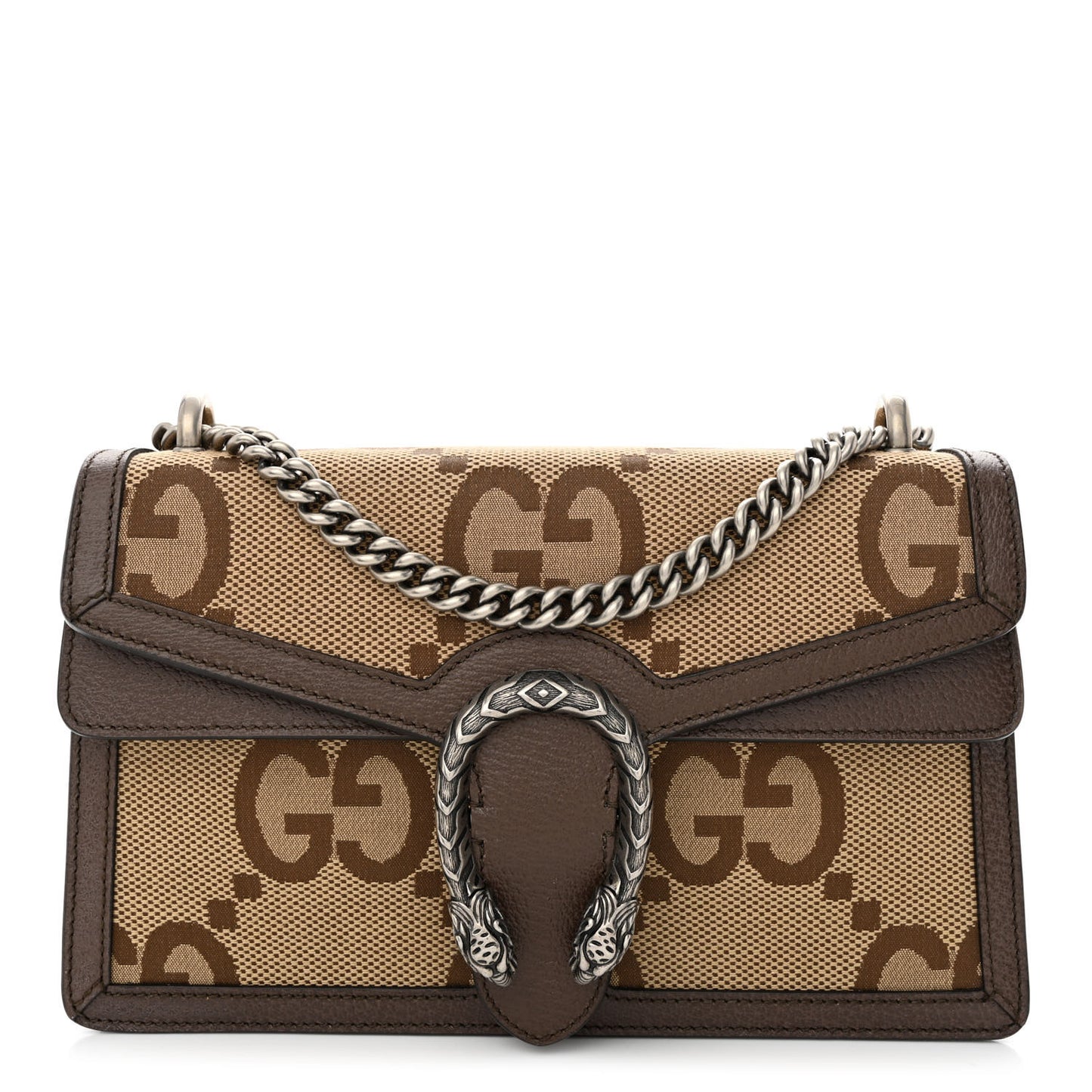 Monogram Jumbo GG Textured Dollar Calfskin Small Dionysus Shoulder Bag Camel Ebony New Acero