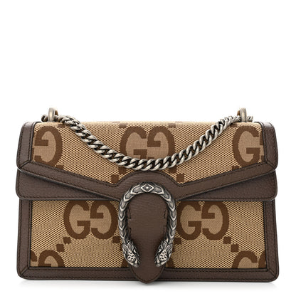 Gucci Monogram Jumbo GG Textured Dollar Calfskin Small Dionysus Shoulder Bag Camel Ebony New Acero 1 of 10