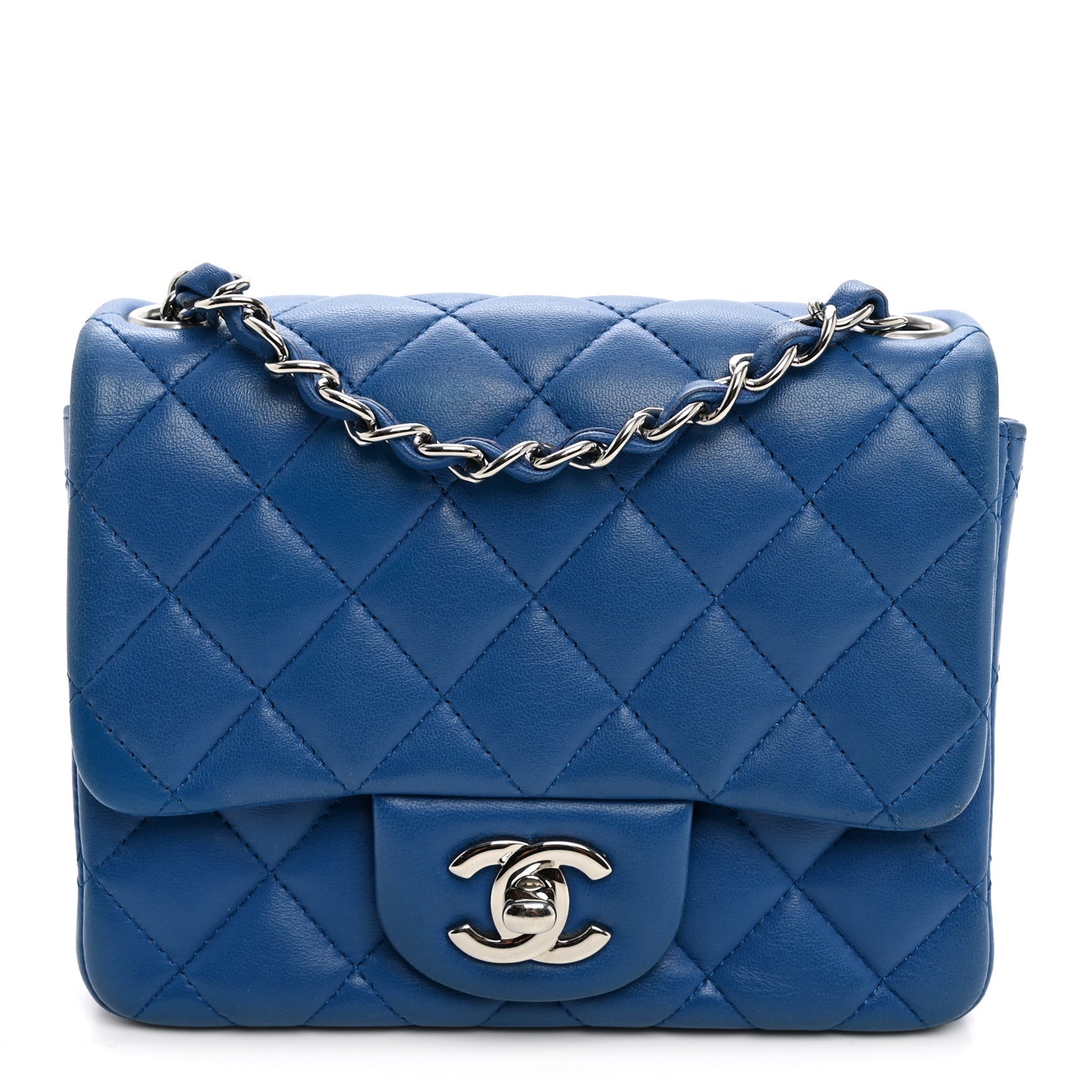 Lambskin Quilted Mini Square Flap Blue