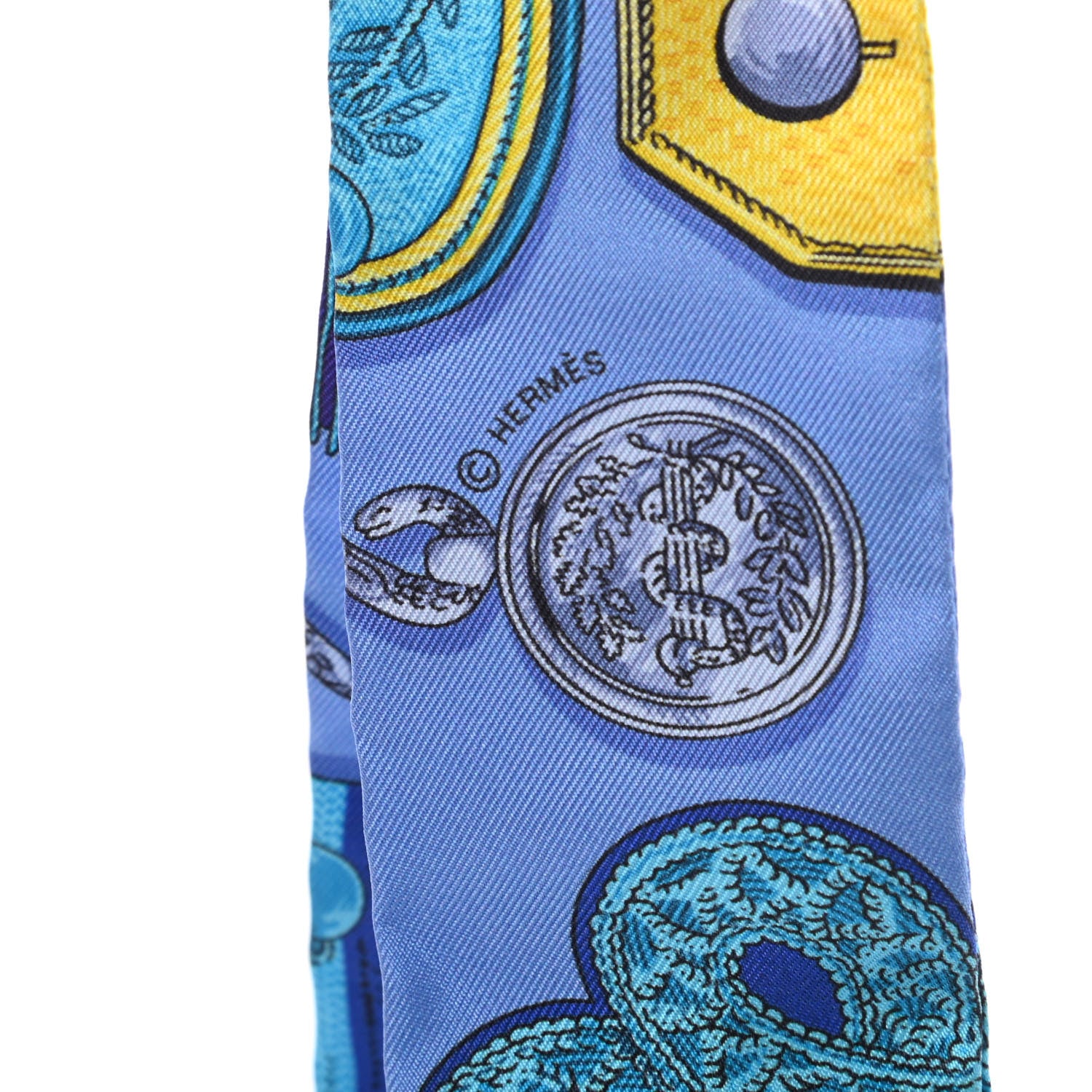 Hermes Silk Epaulettes Twilly Lavande Turquoise Jaune 4 of 4