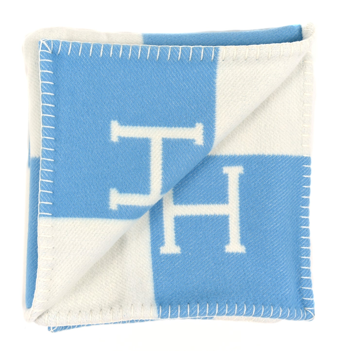 Wool Cashmere Avalon Baby Blanket Bleu Genievre White